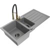 Granitový drez Mexen Andres s 1,5 misy, odkapávačom a kuchynskou batériou Aster, sivý - 6515-71-73450-57-B
