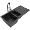 Granitový drez Mexen Andres s 1,5 miskou, odkapávačom a kuchynskou batériou Aster, čierna/strieborná - 6515-73-73450-07-B