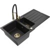 Granitový drez Mexen Andres s 1,5 miskou, odkapávačom a kuchynskou batériou Aster, čierna/strieborná - 6515-73-73450-57-G