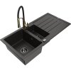 Granitový drez Mexen Andres s 1,5 misy, odkapávačom a kuchynskou batériou Aster, čierna/zlatá metalíza - 6515-75-73450-57-B