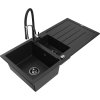 Granitový drez Mexen Andres s 1,5 misy, odkapávačom a kuchynskou batériou Aster, čierny - 6515-77-73450-07-B