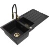 Granitový drez Mexen Andres s 1,5 misy, odkapávačom a kuchynskou batériou Aster, čierny - 6515-77-73450-57-G