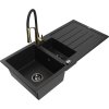 Granitový drez Mexen Andres s 1,5 misy, odkapávačom a kuchynskou batériou Aster, čierny - 6515-77-73450-57-B