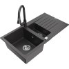 Granitový drez Mexen Matias s 1,5 misy, odkapávačom a kuchynskou batériou Elia, čierny bodkovaný - 6502-76-670101-76
