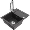 Granitový drez Mexen Enzo s 1 misou, odkapávačom a batériou Elia, čierny bodkovaný - 6506-76-670101-00