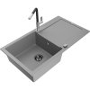 Granitový drez Mexen Leo s 1 misou, odkapávačom a batériou Flora, sivý - 6501-71-670401-07-B