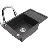 Granitový drez Mexen Elias s 1 misou, odkapávačom a kuchynskou batériou Elia, čierny bodkovaný - 6511-76-670101-00