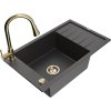 Granitový drez Mexen Elias s 1 misou, odkapávačom a kuchynskou batériou Elia, čierna škvrnitá - 6511-76-670101-50