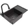 Granitový drez Mexen Elias s 1 misou, odkapávačom a kuchynskou batériou Elia, čierna škvrnitá - 6511-76-670101-70-B