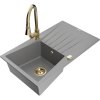 Granitový drez Mexen Cesar s 1 misou, odkapávačom a kuchynskou batériou Elia, sivý - 6514-71-670101-50