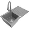 Granitový drez Mexen Cesar s 1 misou, odkapávačom a kuchynskou batériou Elia, sivý - 6514-71-670101-71
