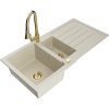 Granitový drez Mexen Andres s 1,5 miskou, odkapávačom a kuchynskou batériou Elia, béžový - 6515-69-670101-50