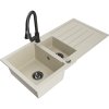 Granitový drez Mexen Andres s 1,5 miskou, odkapávačom a kuchynskou batériou Elia, béžový - 6515-69-670101-70