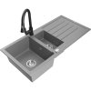 Granitový drez Mexen Andres s 1,5 misy, odkapávačom a kuchynskou batériou Elia, sivý - 6515-71-670101-70