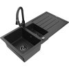 Granitový drez Mexen Andres s 1,5 miskou, odkapávačom a kuchynskou batériou Elia, čierny/strieborný - 6515-73-670101-70-B