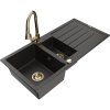 Granitový drez Mexen Andres s 1,5 misky, odkapávačom a kuchynskou batériou Elia, čierna/zlatá metalíza - 6515-75-670101-50