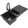 Granitový drez Mexen Andres s 1,5 misky, odkapávačom a kuchynskou batériou Elia, čierna/zlatá metalíza - 6515-75-670101-70