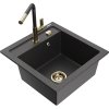 Granitový drez Mexen Vito s 1 misou a kuchynskou batériou Flora, škvrnitá čierna - 6503-76-670401-75-G