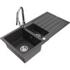 Granitový drez Mexen Andres s 1,5 misy, odkapávačom a kuchynskou batériou Elia, čierny bodkovaný - 6515-76-670101-00