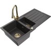 Granitový drez Mexen Andres s 1,5 misy, odkapávačom a kuchynskou batériou Elia, čierny bodkovaný - 6515-76-670101-50