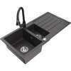 Granitový drez Mexen Andres s 1,5 misy, odkapávačom a kuchynskou batériou Elia, čierny bodkovaný - 6515-76-670101-70