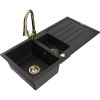 Granitový drez Mexen Andres s 1,5 misy, odkapávačom a kuchynskou batériou Elia, čierny - 6515-77-670101-50