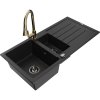 Granitový drez Mexen Andres s 1,5 misy, odkapávačom a kuchynskou batériou Elia, čierny - 6515-77-670101-50-B