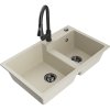 Mexen Tomas 2-komorový granitový drez s kuchynskou batériou Elia, béžová - 6516-69-670101-70