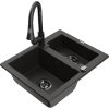 Granitový drez Mexen Carlos s 1,5 miskou a kuchynskou batériou Elia, čierna/zlatá metalíza - 6518-75-670101-70-B