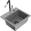 Granitový drez Mexen Milo s 1 misou a kuchynskou batériou Flora, sivý - 6505-71-670401-07-B