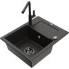 Granitový drez Mexen Enzo s 1 misou, odkapávačom a batériou Flora, čierna/zlatá metalíza - 6506-75-670401-70-B