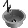 Granitový drez Mexen Diego s 1 misou a kuchynskou batériou Flora, sivý - 6512-71-670401-70-B