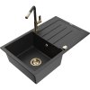 Granitový drez Mexen Bruno s 1 misou, odkapávačom a batériou Flora, čierna/strieborná metalíza - 6513-73-670401-57-G