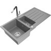 Granitový drez Mexen Andres s 1,5 misky, odkapávačom a kuchynskou batériou Flora, sivý - 6515-71-670401-07