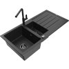 Granitový drez Mexen Andres s 1,5 miskou, odkapávačom a kuchynskou batériou Flora, čierny/strieborný - 6515-73-670401-70-B