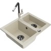 Granitový drez Mexen Carlos s 1,5 miskou a kuchynskou batériou Flora, béžový - 6518-69-670401-07-B