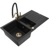 Granitový drez Mexen Matias s 1,5 misky, odkapávačom a kuchynskou batériou Duo, čierny - 6502-77-671701-57-G