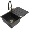 Granitový drez Mexen Bruno s 1 misou, odkapávačom a kuchynskou batériou Duo, čierna/strieborná metalíza - 6513-73-671701-57-G