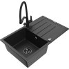 Granitový drez Mexen Bruno s 1 misou, odkapávačom a kuchynskou batériou Duo, čierna/strieborná metalíza - 6513-73-671701-70-B