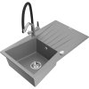 Granitový drez Mexen Cesar s 1 misou, odkapávačom a kuchynskou batériou Duo, sivý - 6514-71-671701-07