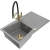 Granitový drez Mexen Cesar s 1 misou, odkapávačom a kuchynskou batériou Duo, sivý - 6514-71-671701-57-G