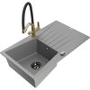Granitový drez Mexen Cesar s 1 misou, odkapávačom a kuchynskou batériou Duo, sivý - 6514-71-671701-57-B