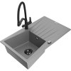 Granitový drez Mexen Cesar s 1 misou, odkapávačom a kuchynskou batériou Duo, sivý - 6514-71-671701-70-B
