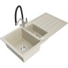 Granitový drez Mexen Andres s 1,5 misy, odkapávačom a kuchynskou batériou Duo, béžový - 6515-69-671701-07
