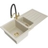 Granitový drez Mexen Andres s 1,5 misky, odkapávačom a kuchynskou batériou Duo, béžový - 6515-69-671701-57-G
