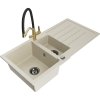 Granitový drez Mexen Andres s 1,5 misky, odkapávačom a kuchynskou batériou Duo, béžový - 6515-69-671701-57-B