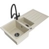Granitový drez Mexen Andres s 1,5 misky, odkapávačom a kuchynskou batériou Duo, béžový - 6515-69-671701-70-B