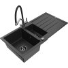 Granitový drez Mexen Andres s 1,5 miskou, odkapávačom a kuchynskou batériou Duo, čierny/strieborný - 6515-73-671701-07-B