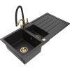Granitový drez Mexen Andres s 1,5 miskou, odkapávačom a kuchynskou batériou Duo, čierny/strieborný - 6515-73-671701-57-G