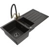 Granitový drez Mexen Andres s 1,5 misky, odkapávačom a kuchynskou batériou Duo, čierna/zlatá metalíza - 6515-75-671701-57-B